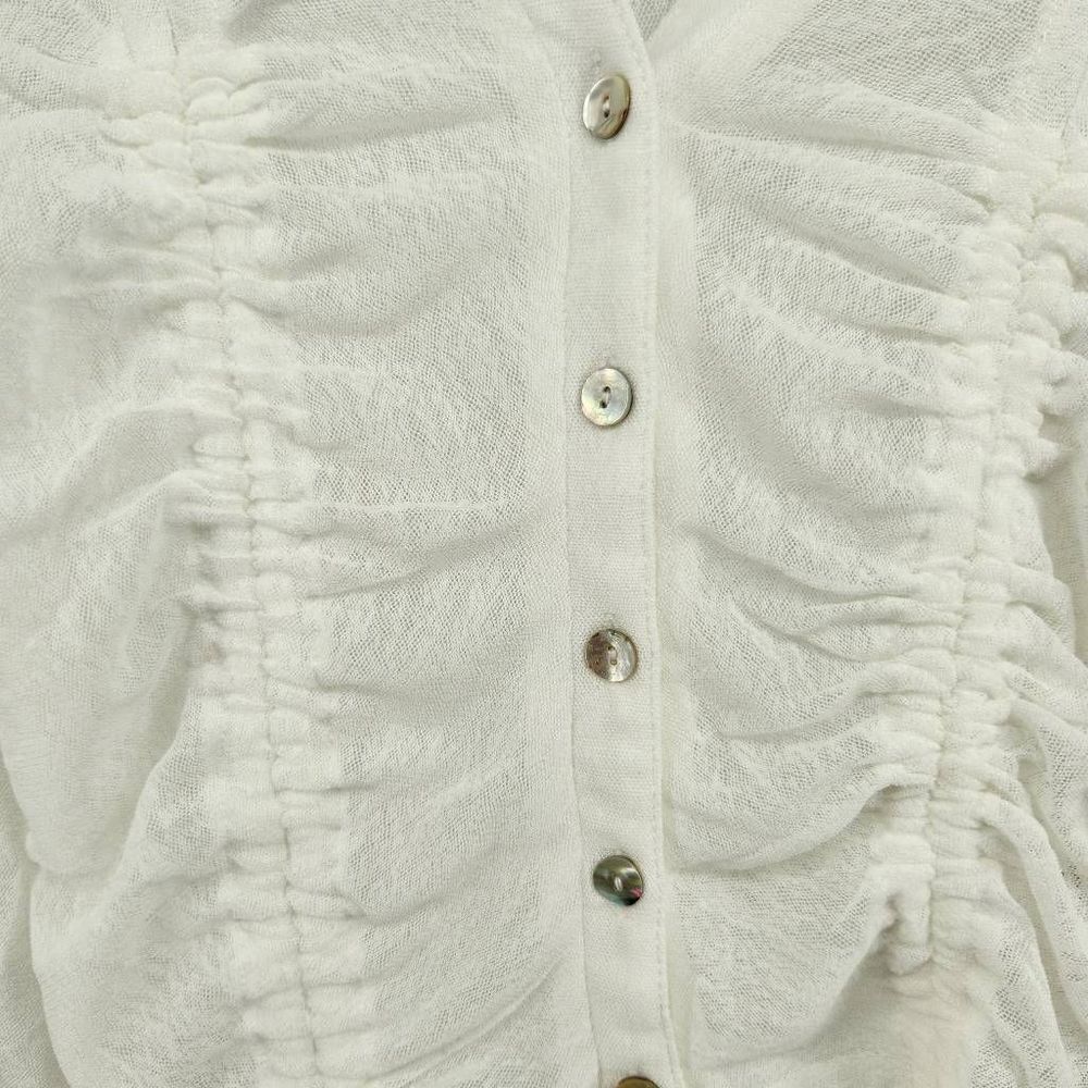 Ember Lace Collar Sheer Button Up Rouched Blouse Long Sleeve Women's Small - Picture 3 of 8